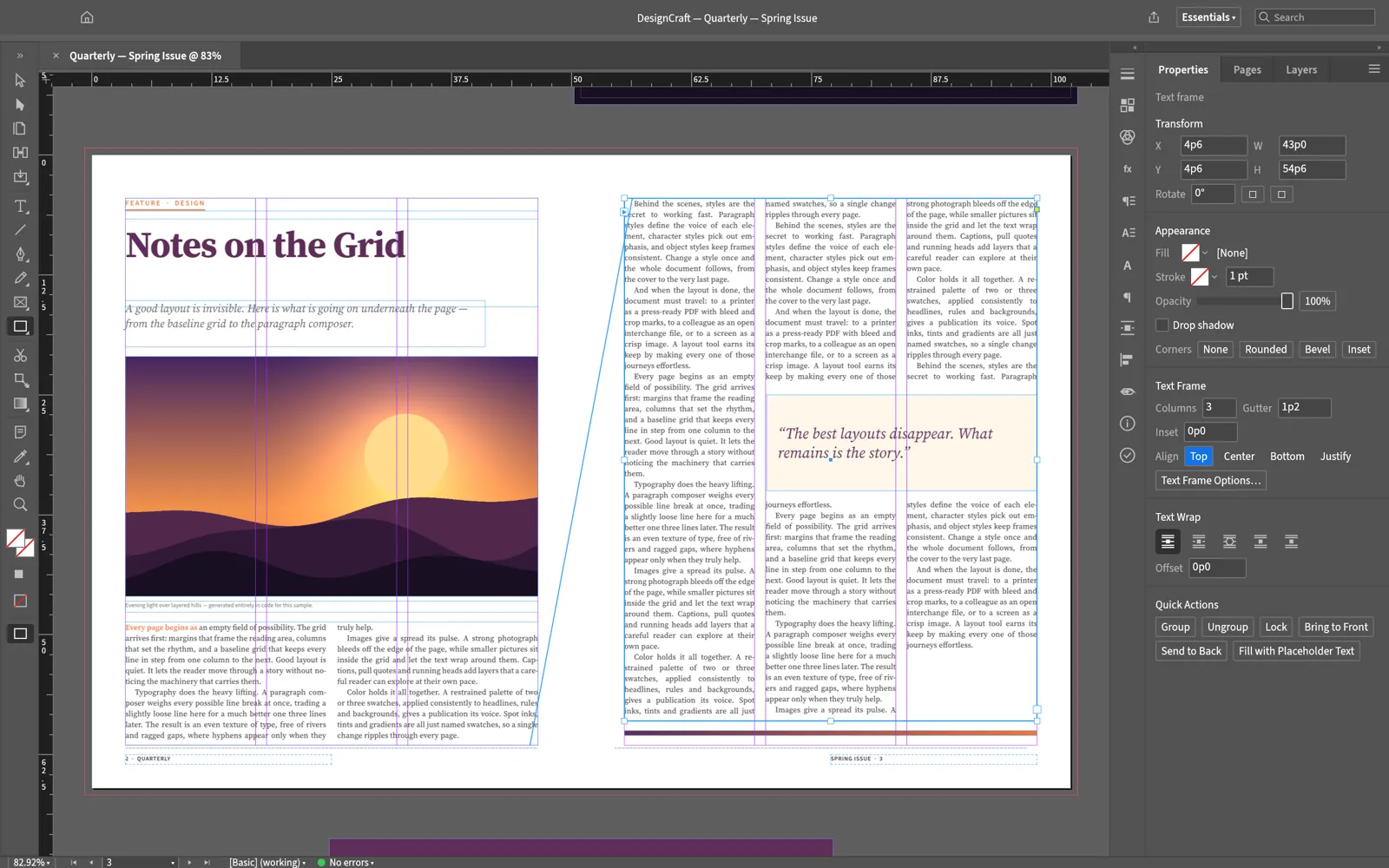 Spreads, frames and parent pages in DesignCraft