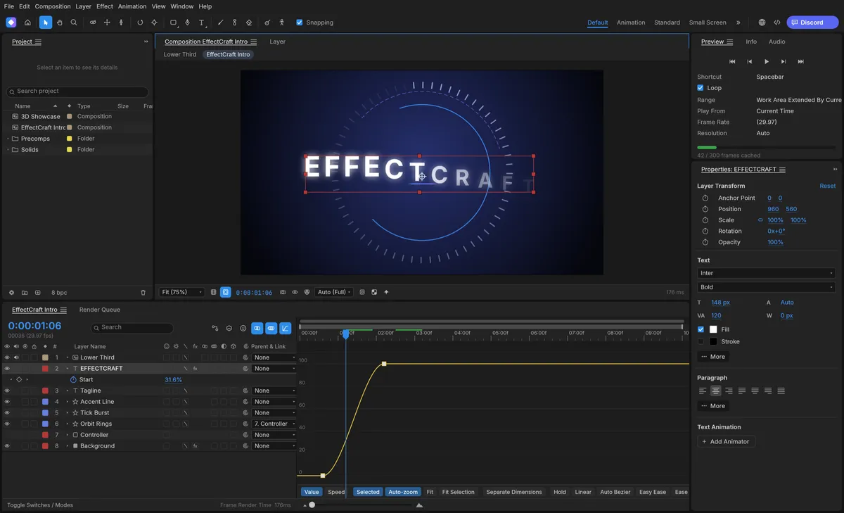 Keyframes and graph editor in EffectCraft