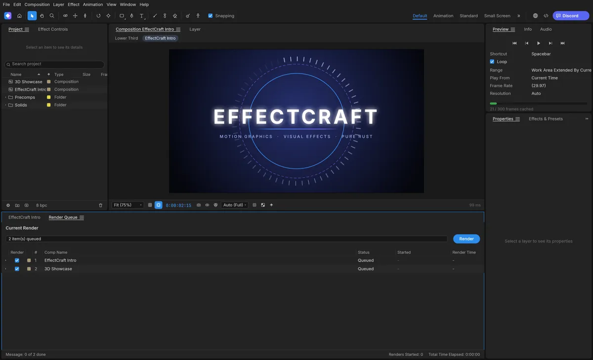 Render queue and Lottie in EffectCraft