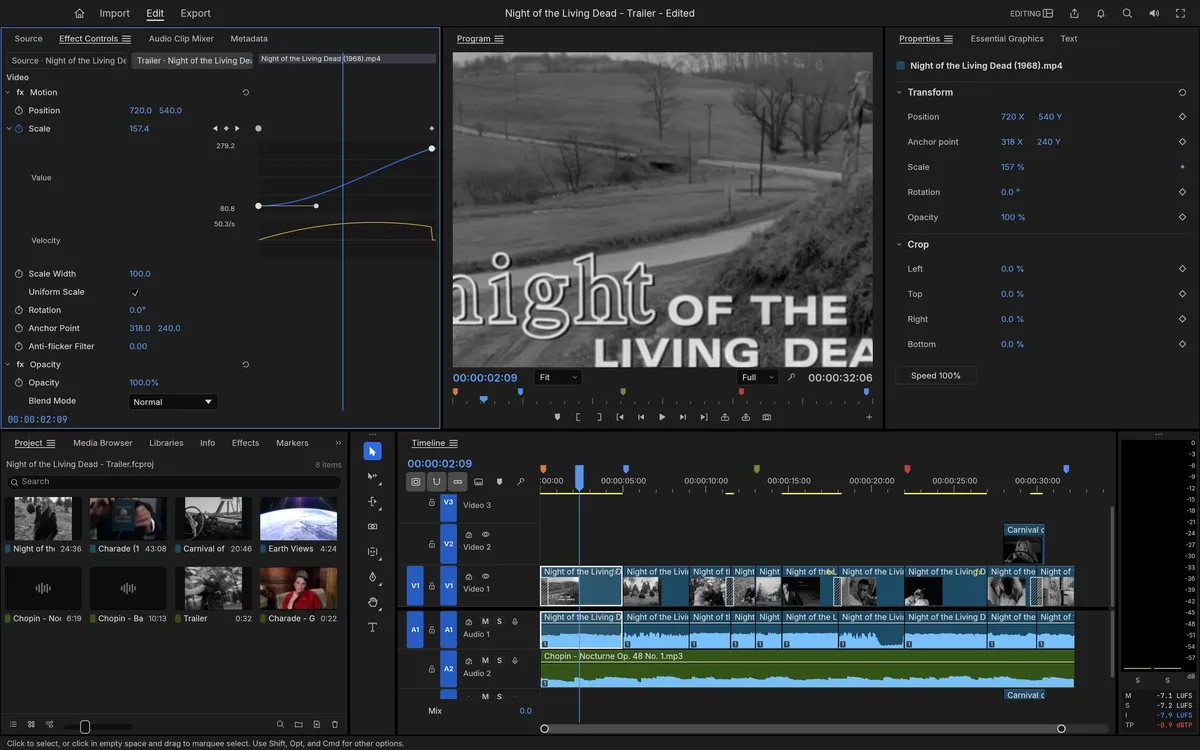Keyframes and graphs in FilmCraft