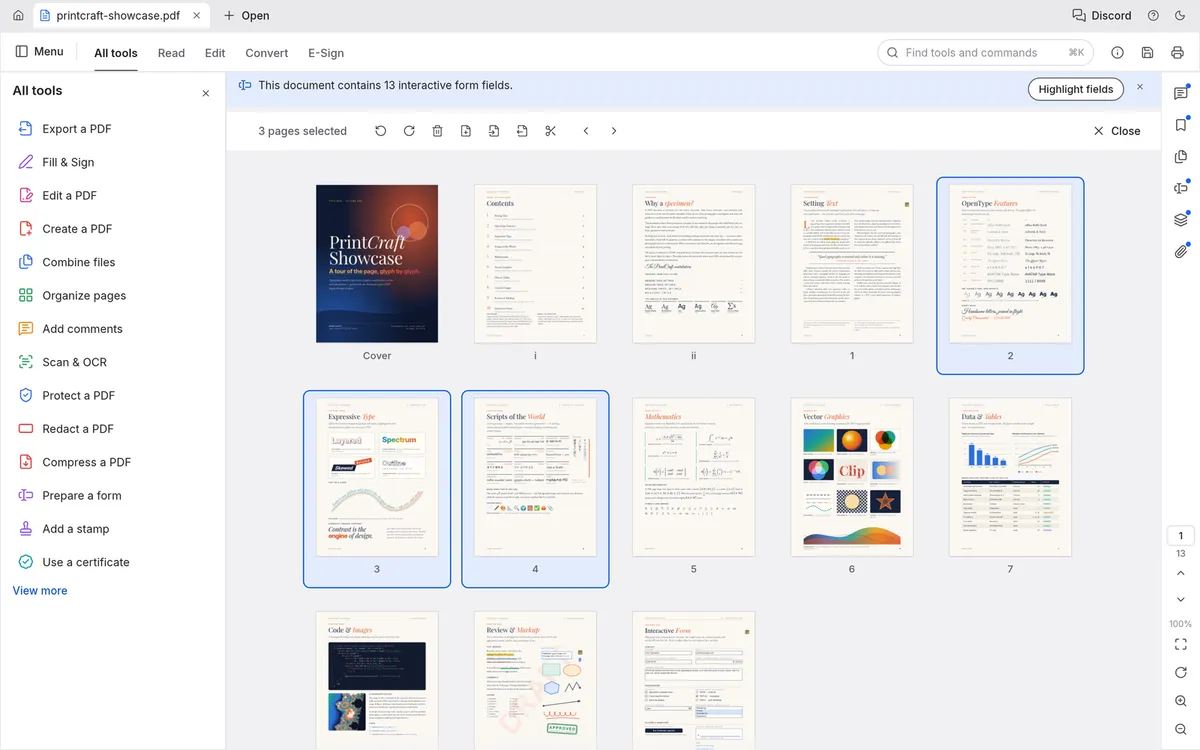 Organize pages in PdfCraft