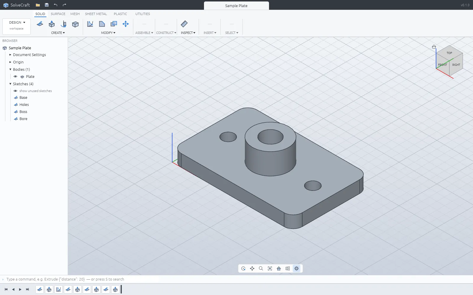 Sketches and constraints in SolidCraft