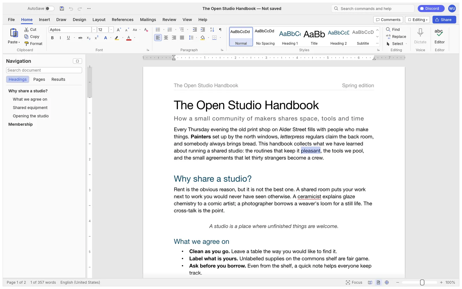 The ribbon and live styles in WordCraft