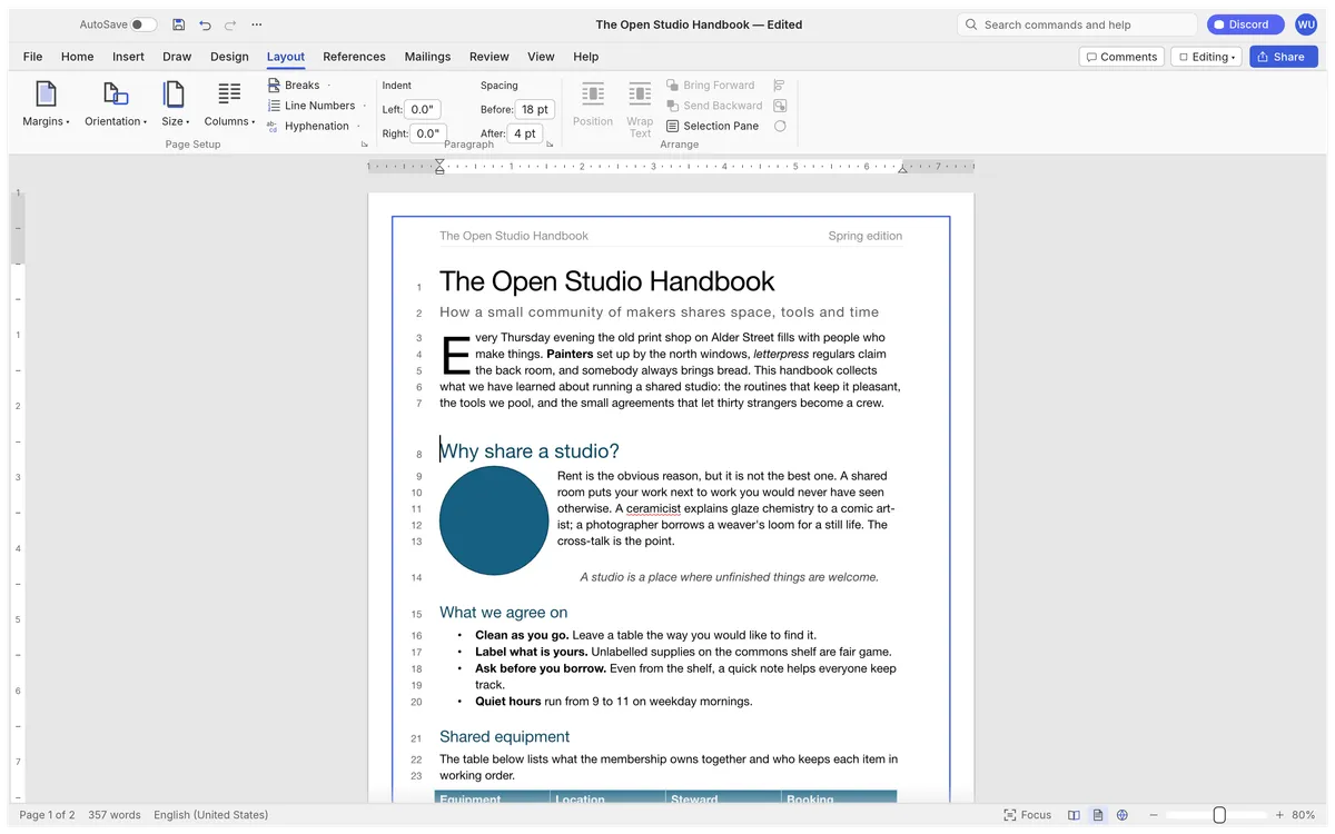 Layout in WordCraft
